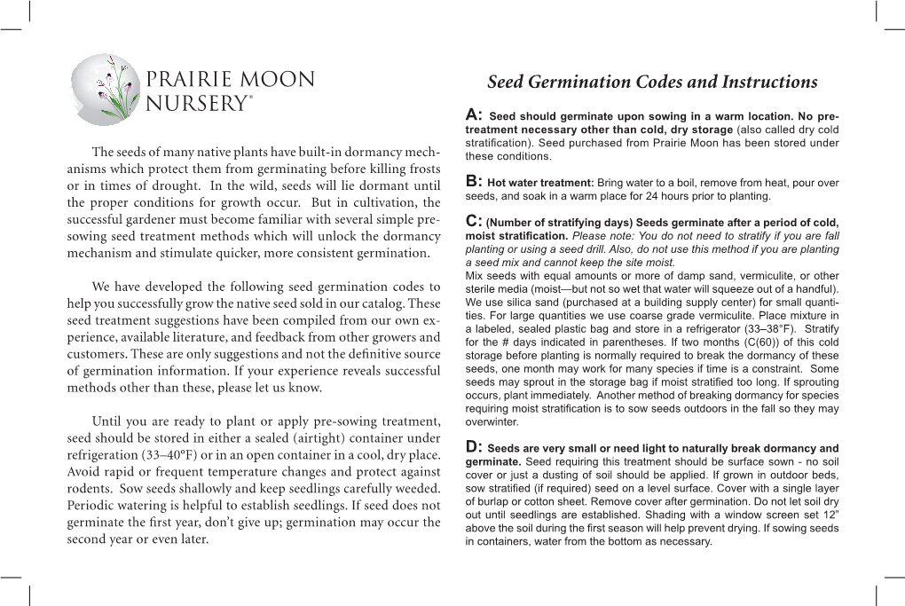 Seed Germination Codes and Instructions