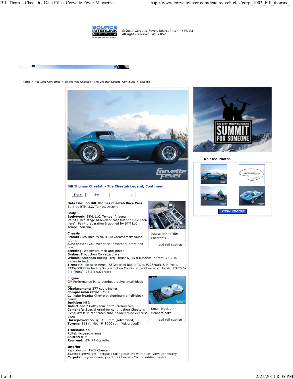Bill Thomas Cheetah - Data File - Corvette Fever Magazine