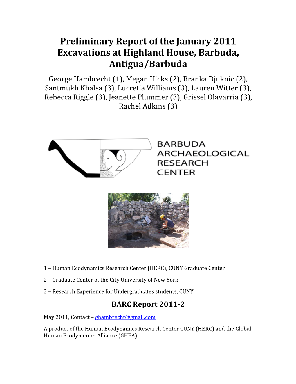 Preliminary Report of the January 2011 Excavations at Highland