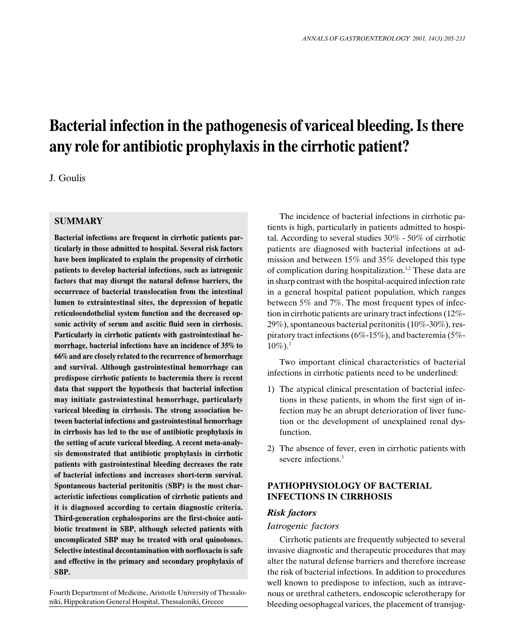 Bacterial Infection in the Pathogenesis of Variceal Bleeding. Is There Any Role for Antibiotic Prophylaxis in the Cirrhotic Patient?