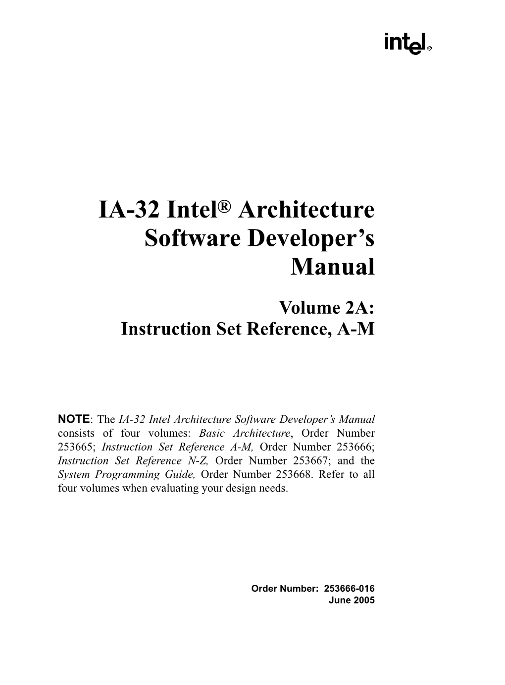 IA-32 Intel® Architecture Software Developer's Manual, Volume 2A