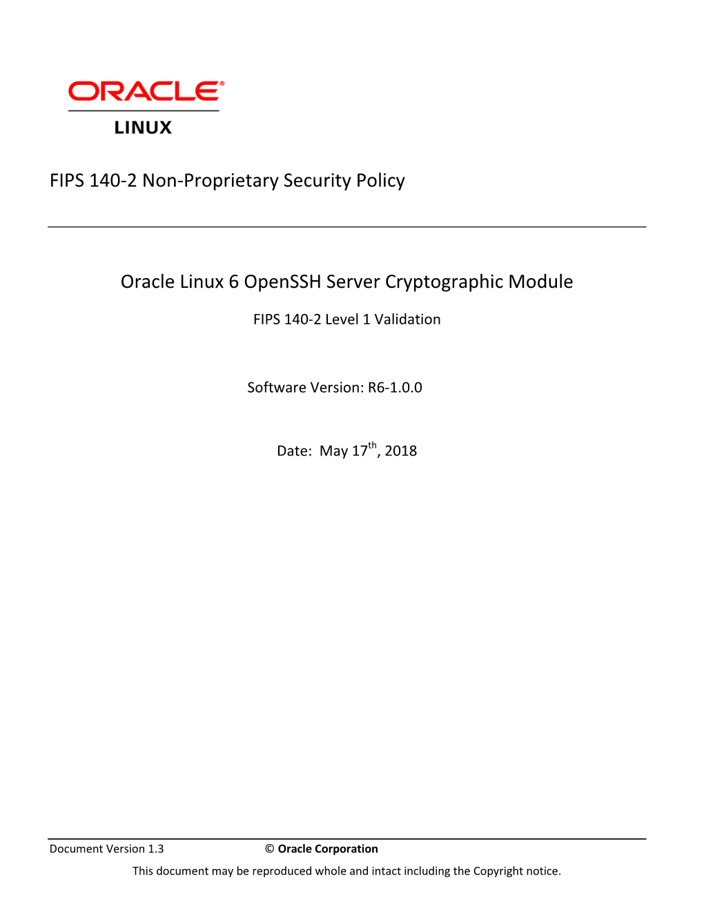 FIPS 140-2 Non-Proprietary Security Policy Oracle Linux 6 Openssh