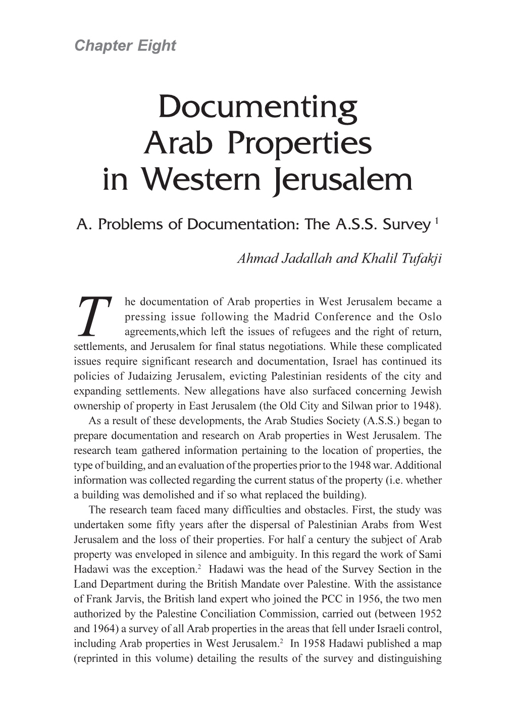 Documenting Arab Properties in Western Jerusalem