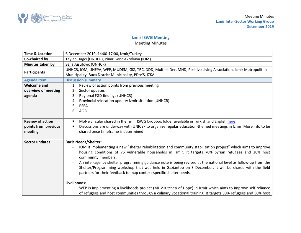 Izmir ISWG Meeting Meeting Minutes