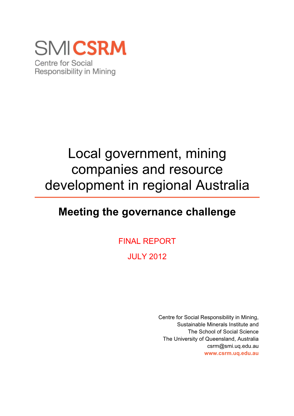 Local Government, Mining Companies and Resource Development in Regional Australia