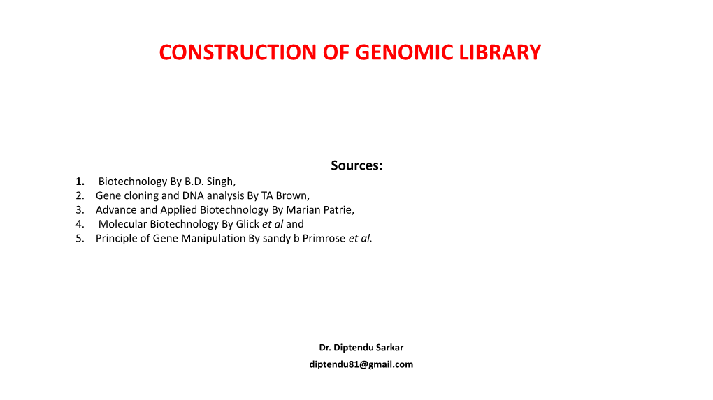 Construction of Genomic Library Mcba P7 T