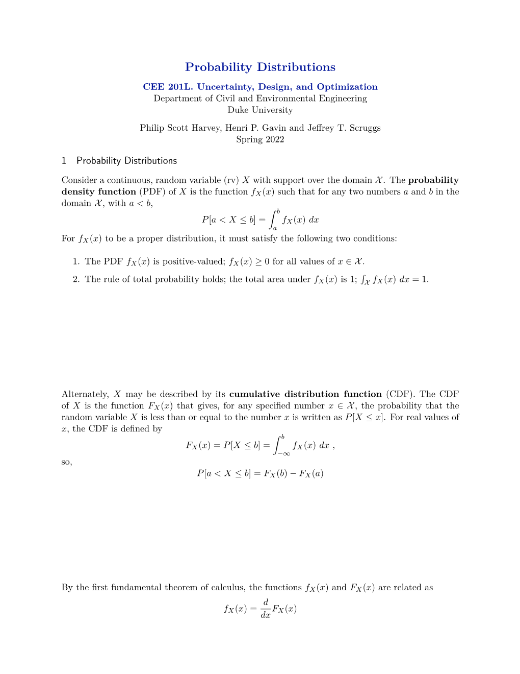 Probability Distributions CEE 201L