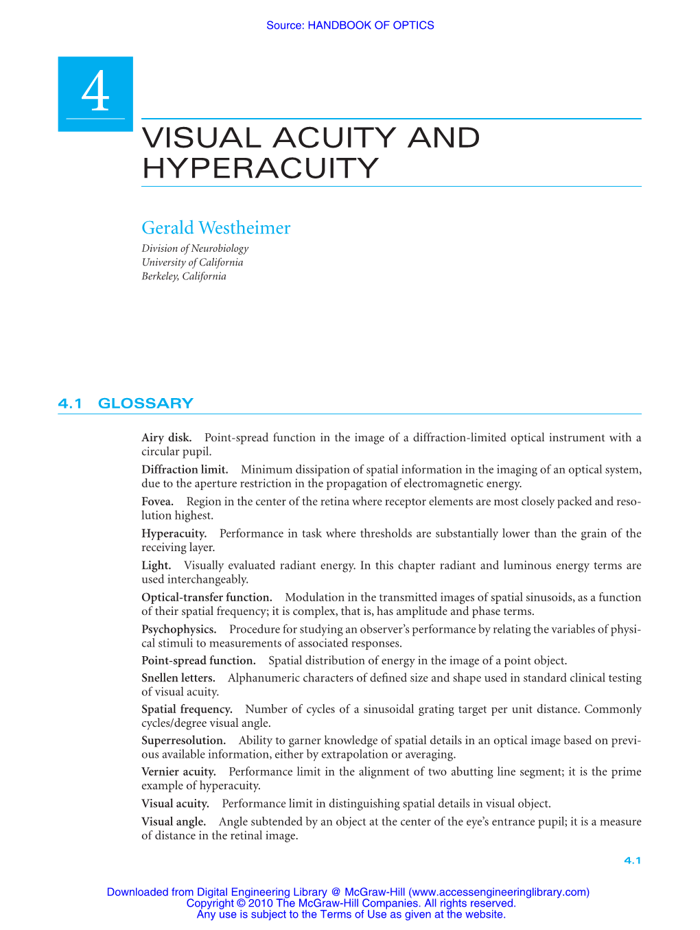 Visual Acuity and Hyperacuity