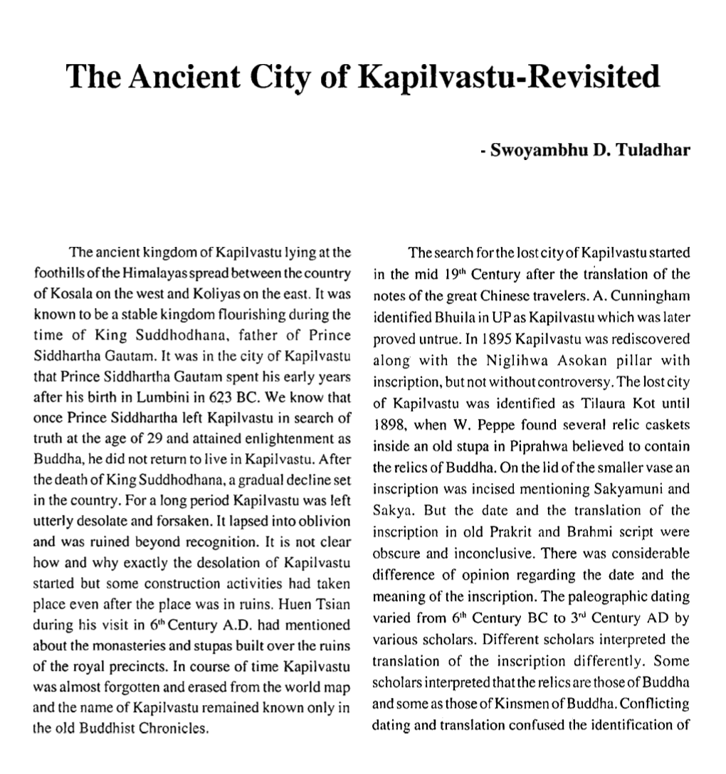 The Ancient City of Kapilvastu-Revisited