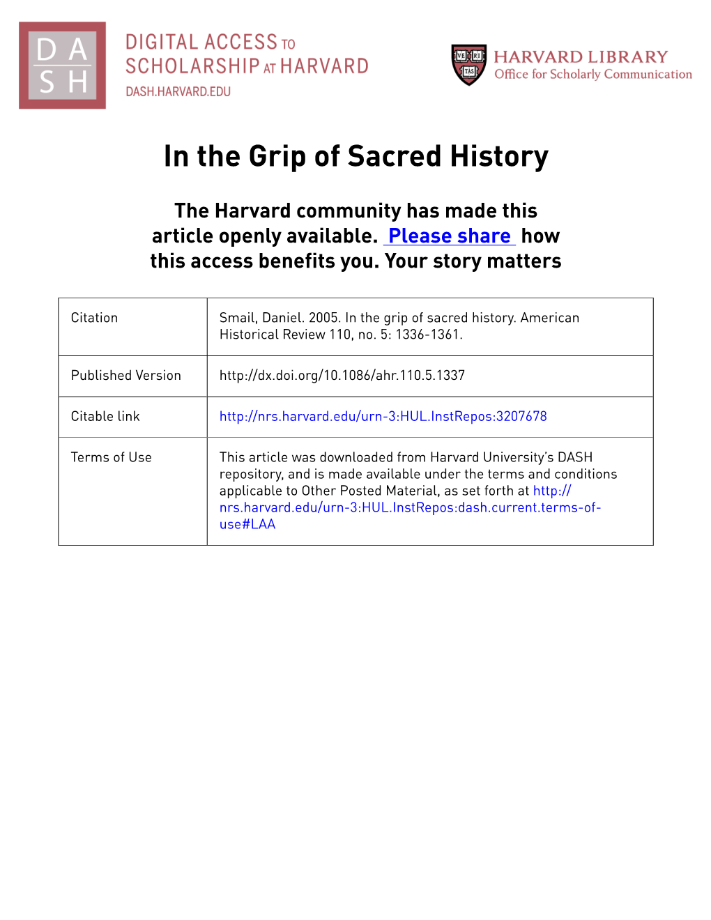 In the Grip of Sacred History