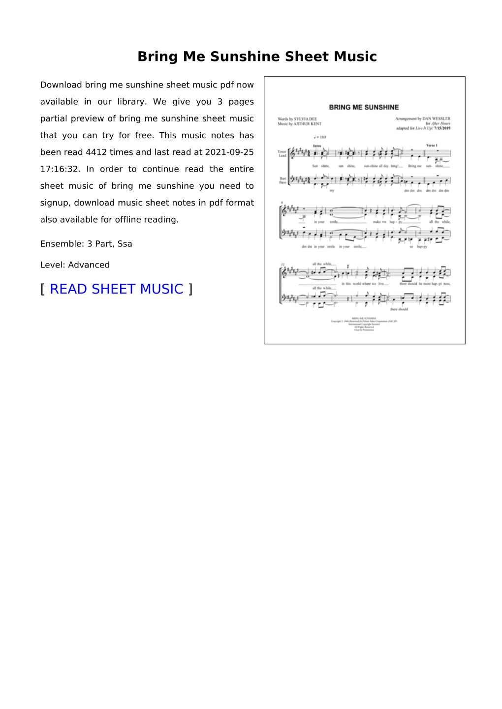 Bring Me Sunshine Sheet Music