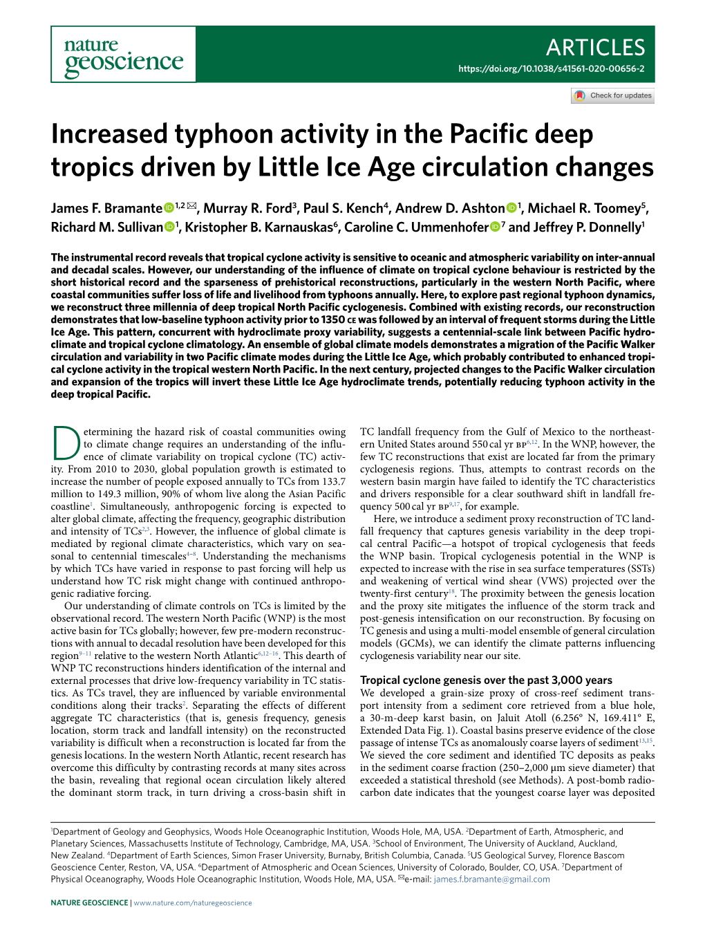 Increased Typhoon Activity in the Pacific Deep Tropics Driven by Little Ice Age Circulation Changes