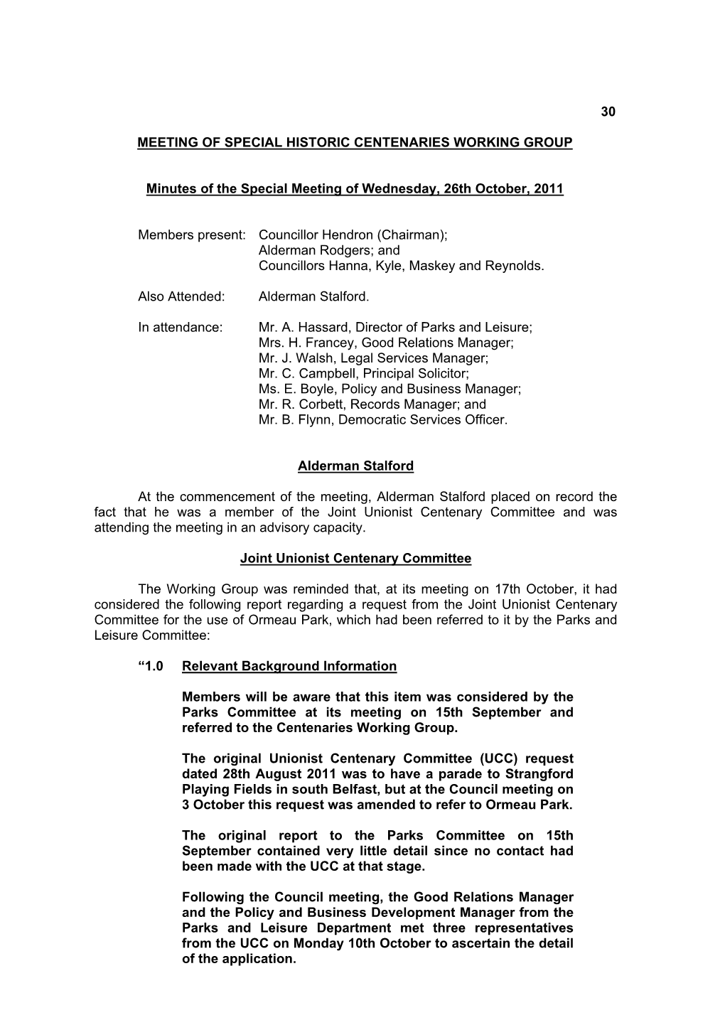 Minutes of Historic Centenaries Working Group of 26 October