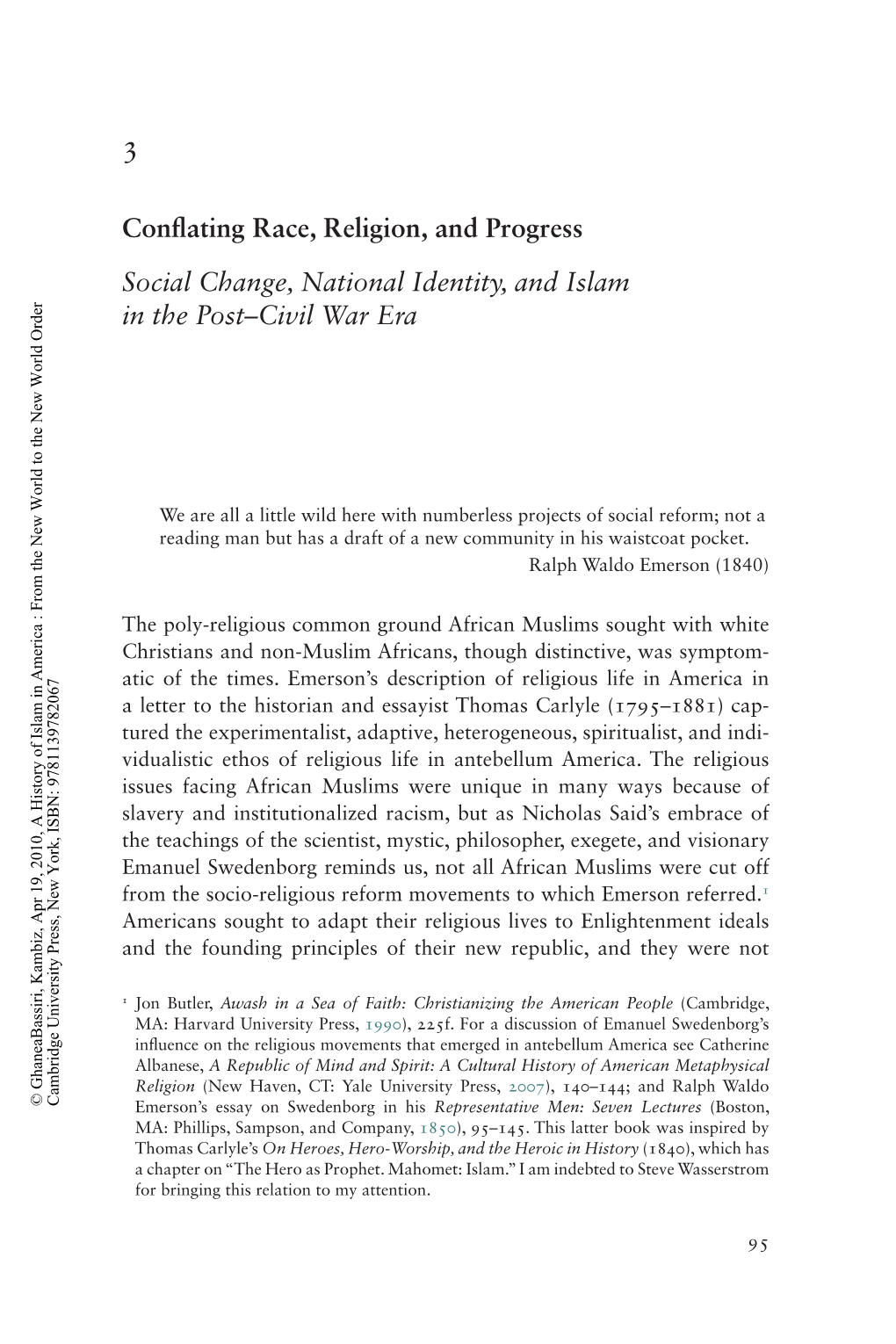 Conflating Race, Religion, and Progress Social Change, National Identity, and Islam in the Post–Civil War Era