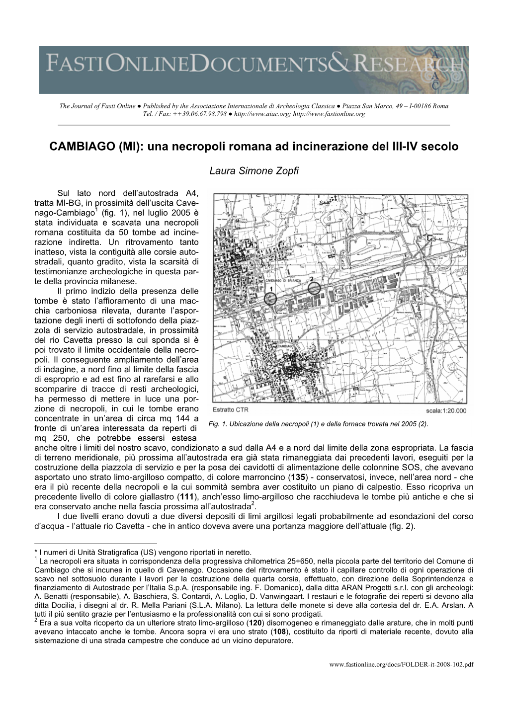 CAMBIAGO (MI): Una Necropoli Romana Ad Incinerazione Del III-IV Secolo