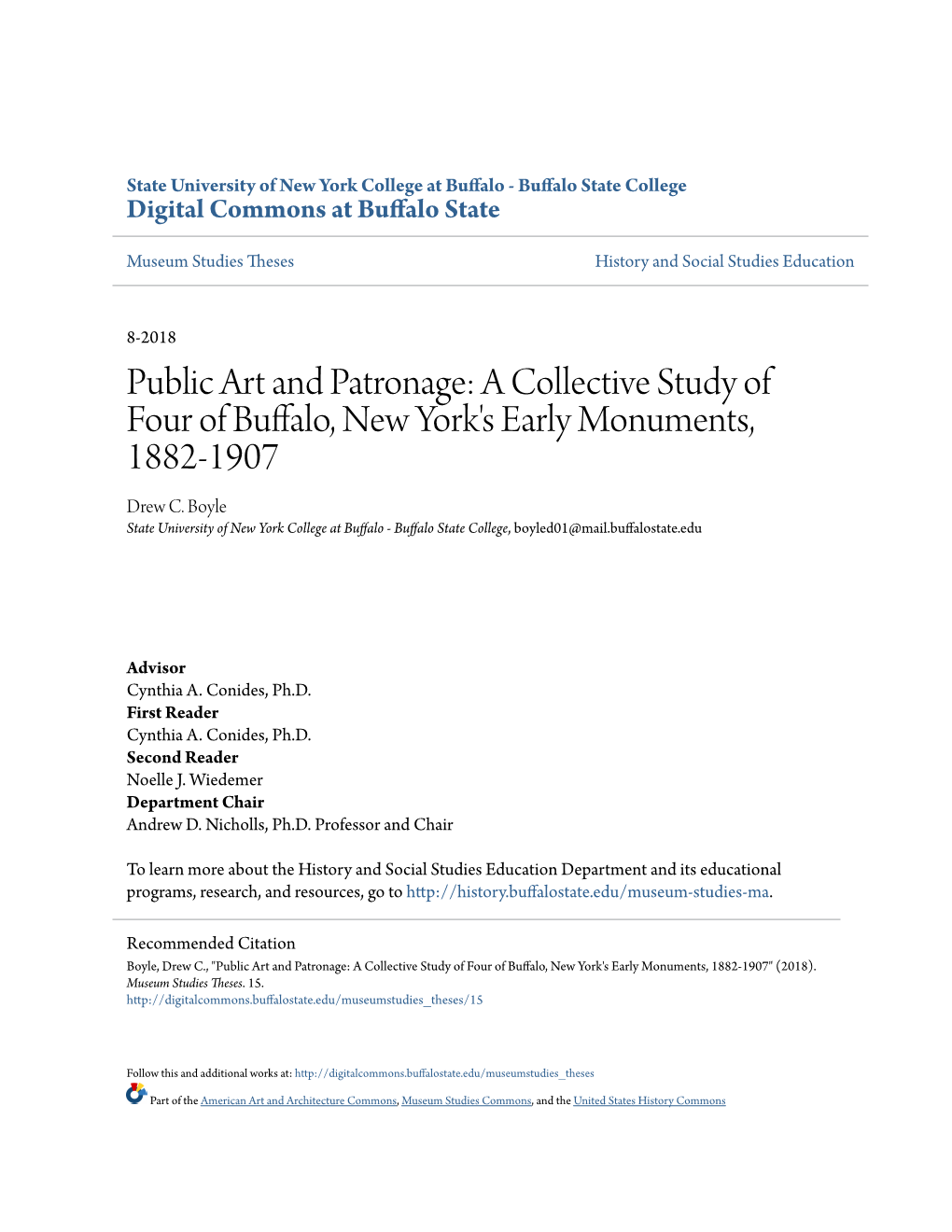 A Collective Study of Four of Buffalo, New York's Early Monuments, 1882-1907 Drew C