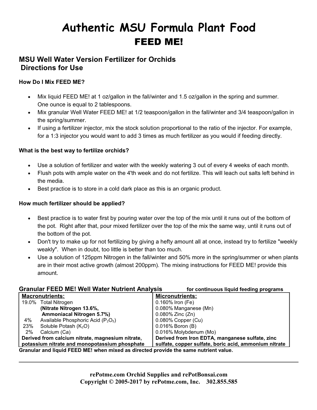 MSU Well Water Version Fertilizer for Orchids