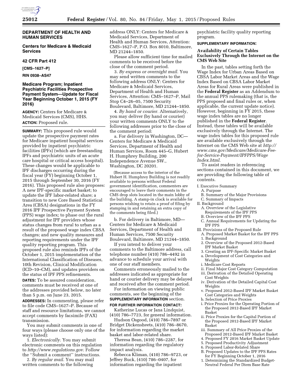 Federal Register/Vol. 80, No. 84/Friday, May 1, 2015/Proposed