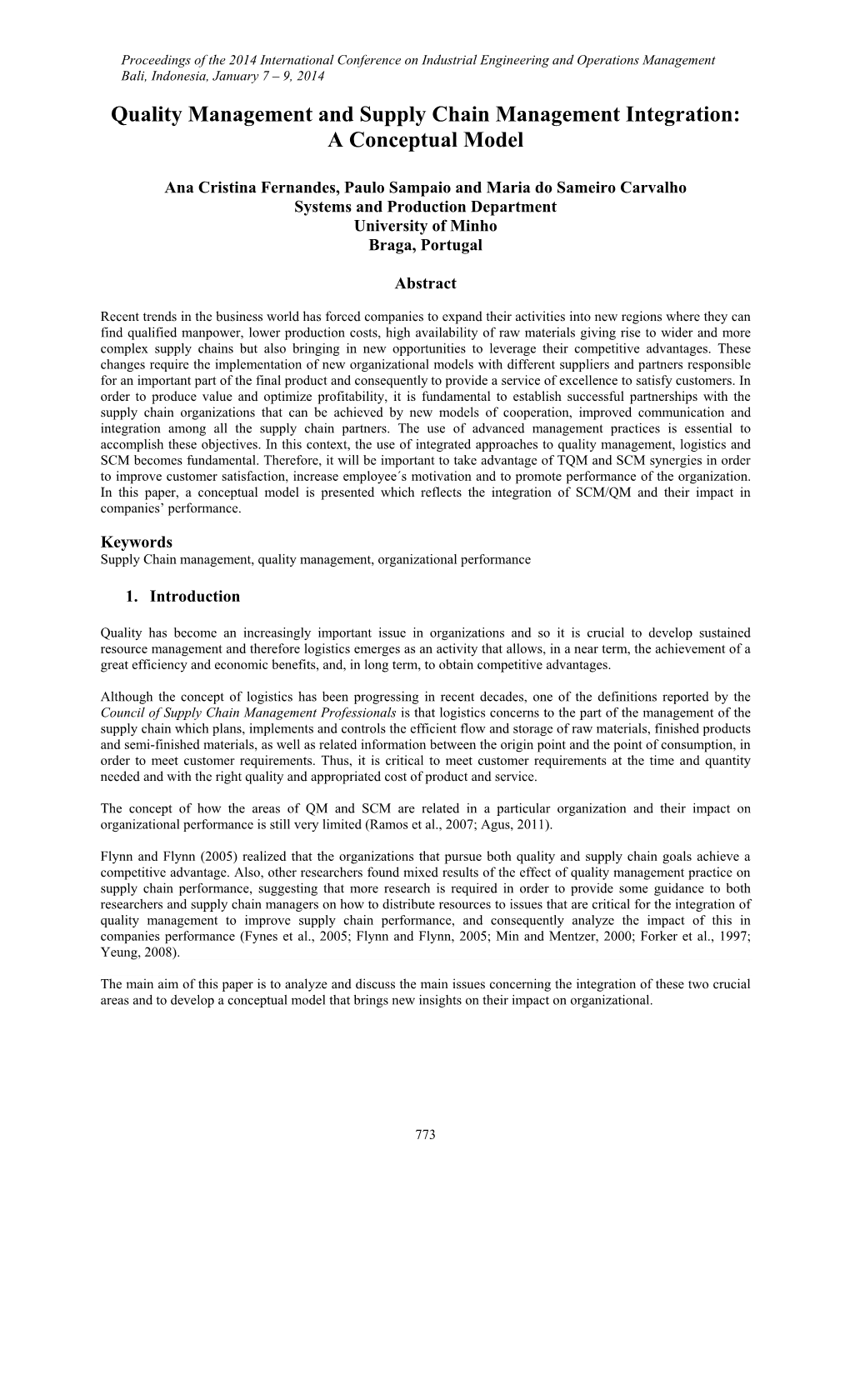 Quality Management and Supply Chain Management Integration: a Conceptual Model