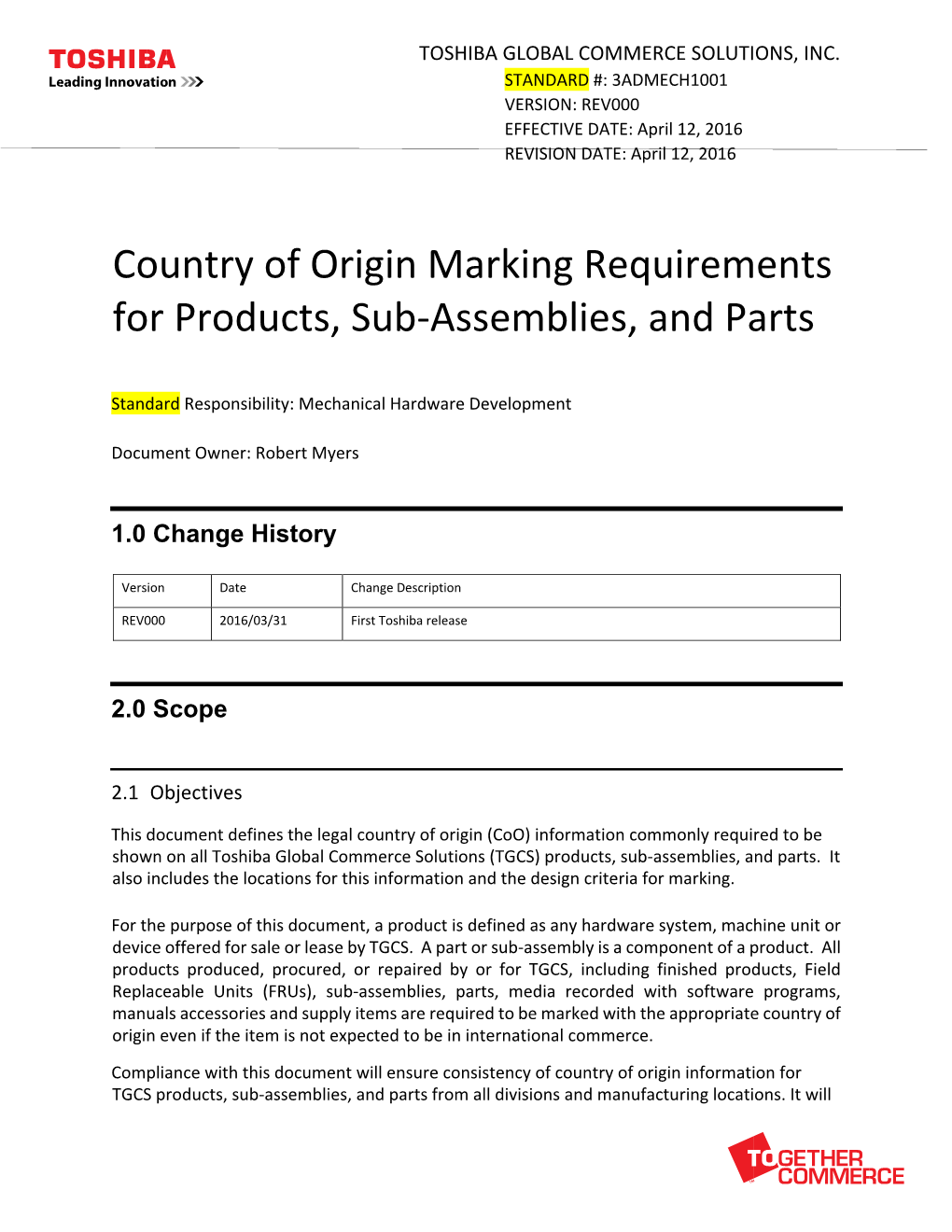 Country of Origin Marking Requirements for Products, Sub