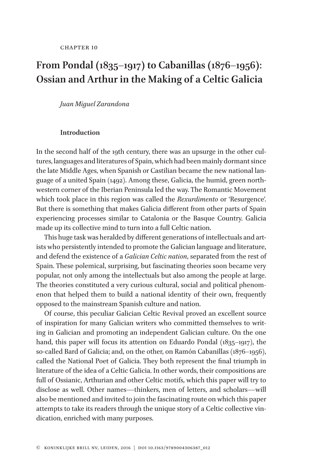 From Pondal (1835–1917) to Cabanillas (1876–1956): Ossian and Arthur in the Making of a Celtic Galicia