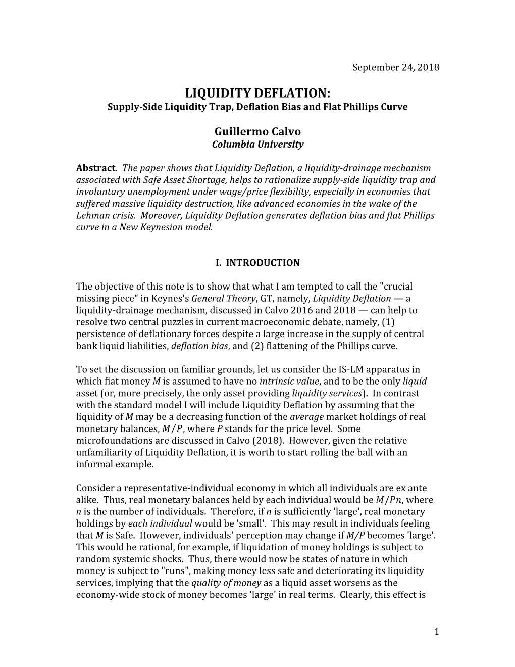 Supply-Side Liquidity Trap, Deflation Bias and Flat Phillips Curve