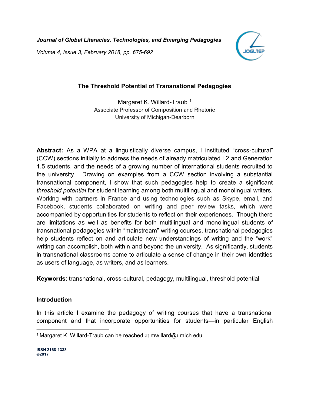 The Threshold Potential of Transnational Pedagogies
