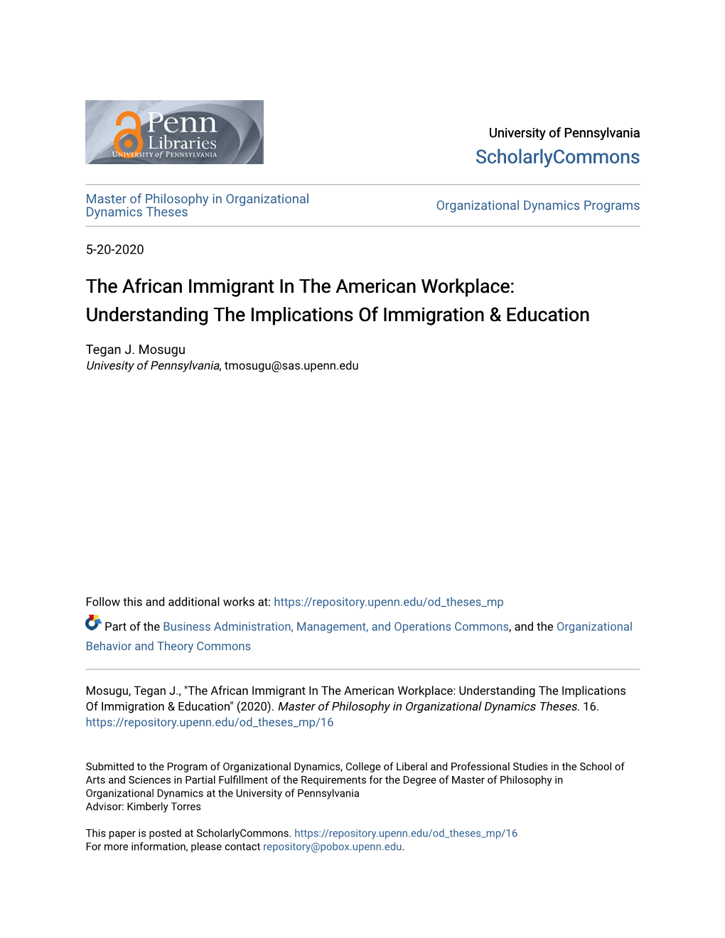 The African Immigrant in the American Workplace: Understanding the Implications of Immigration & Education