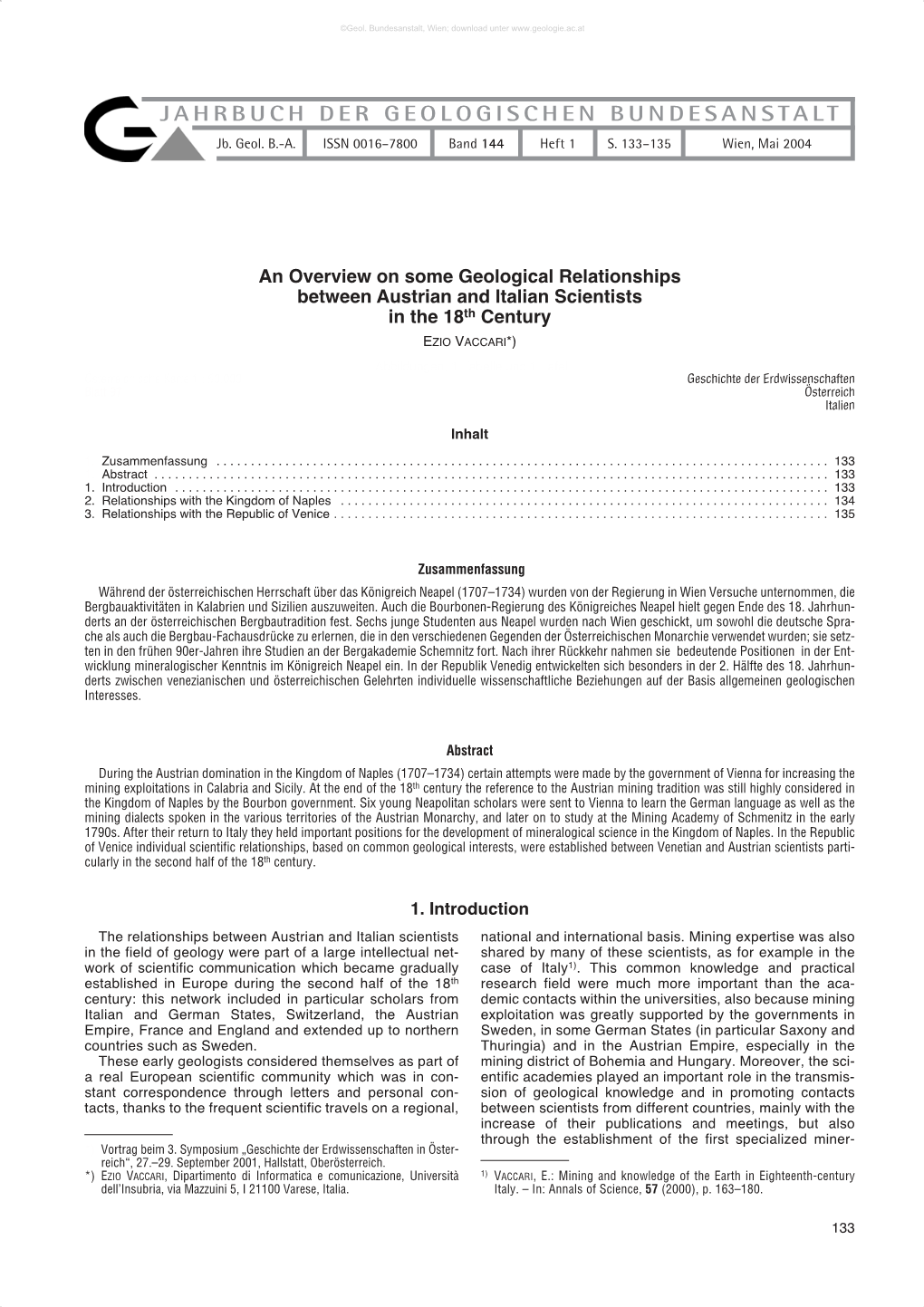 JAHRBUCH DER GEOLOGISCHEN BUNDESANSTALT Jb