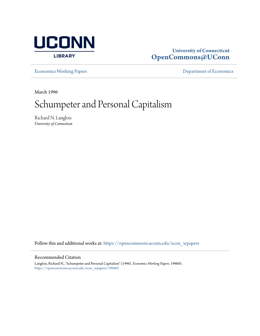 Schumpeter and Personal Capitalism Richard N