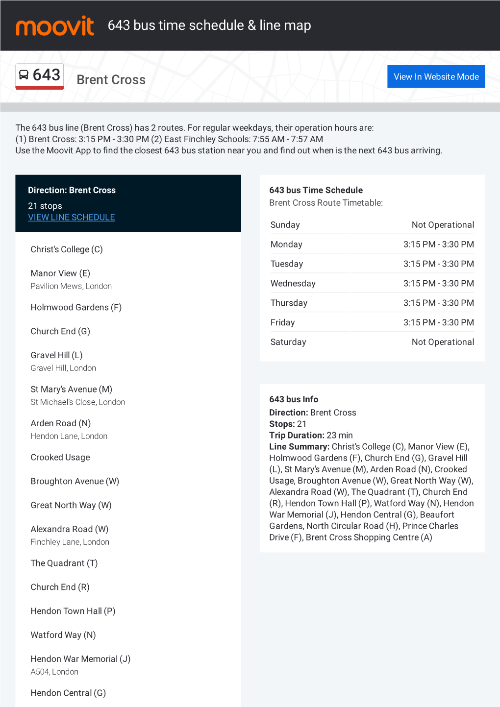 643 Bus Time Schedule & Line Route