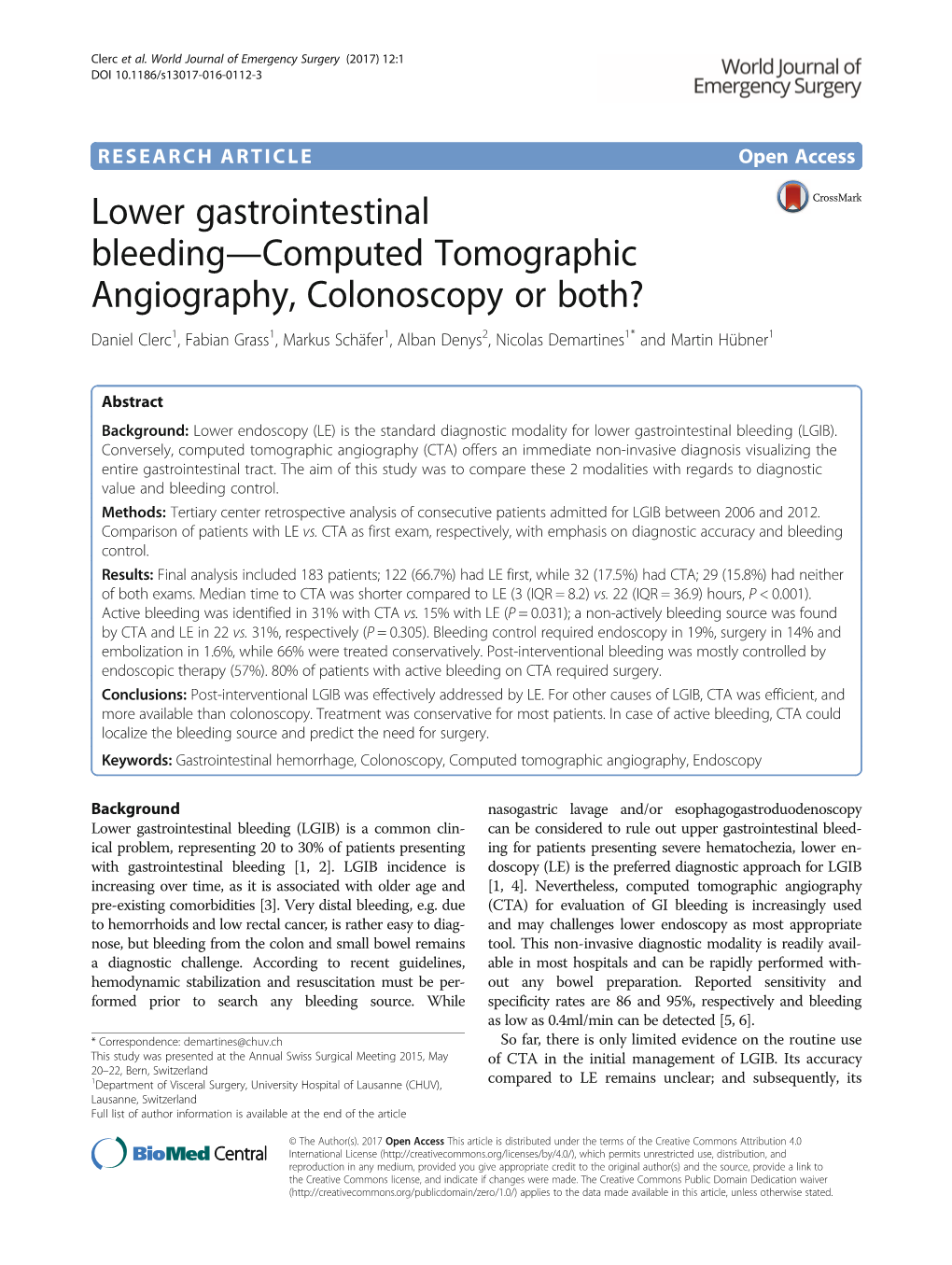 Lower Gastrointestinal Bleeding—Computed Tomographic Angiography, Colonoscopy Or Both?