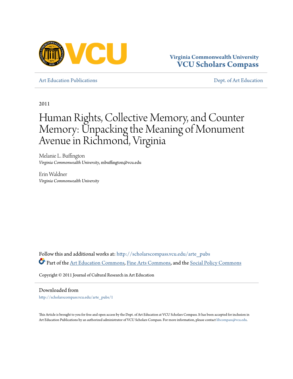 Unpacking the Meaning of Monument Avenue in Richmond, Virginia Melanie L