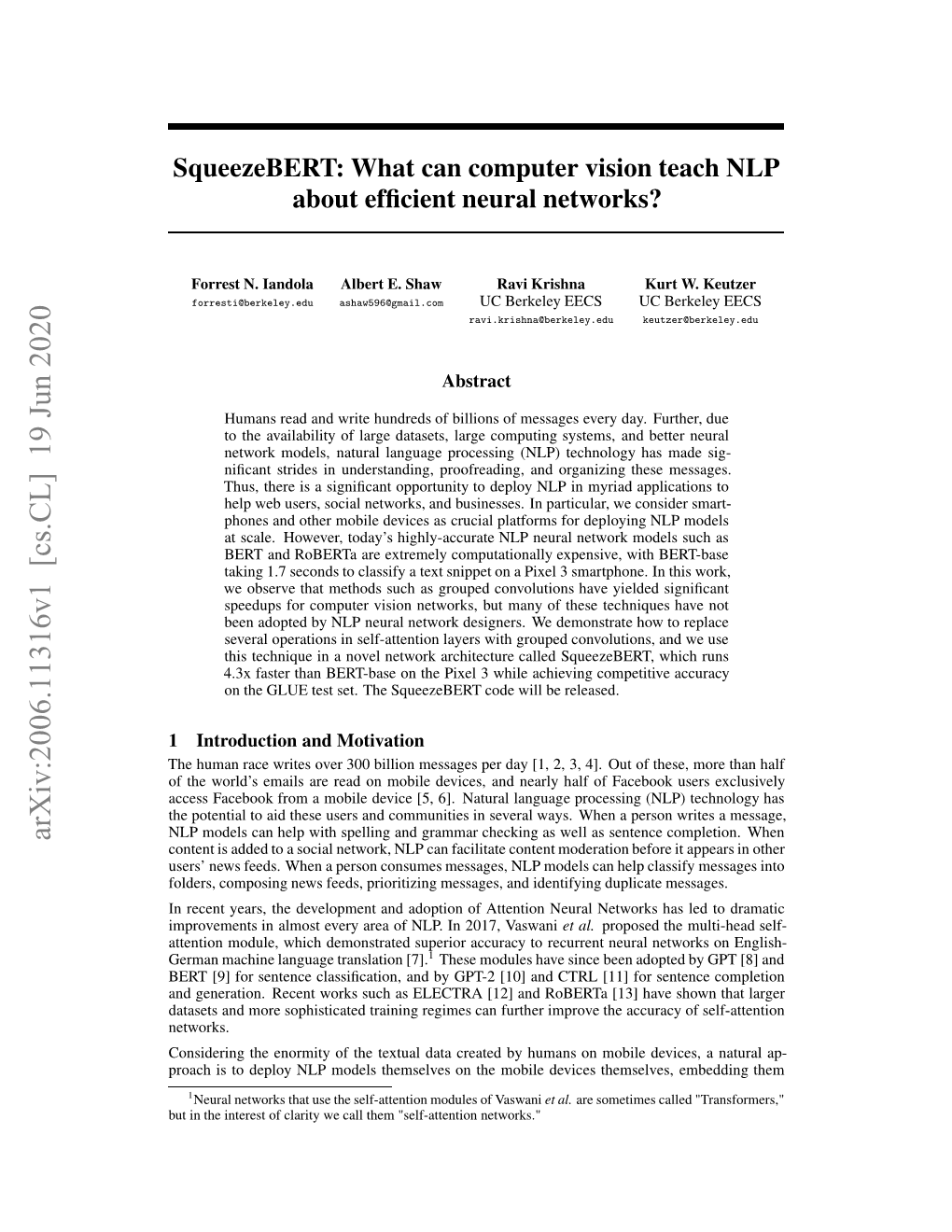 What Can Computer Vision Teach NLP About Efficient Neural Networks?