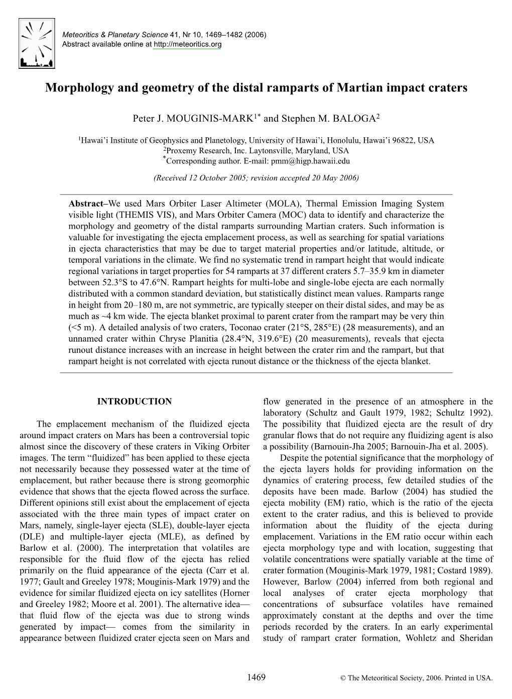 Morphology and Geometry of the Distal Ramparts of Martian Impact Craters