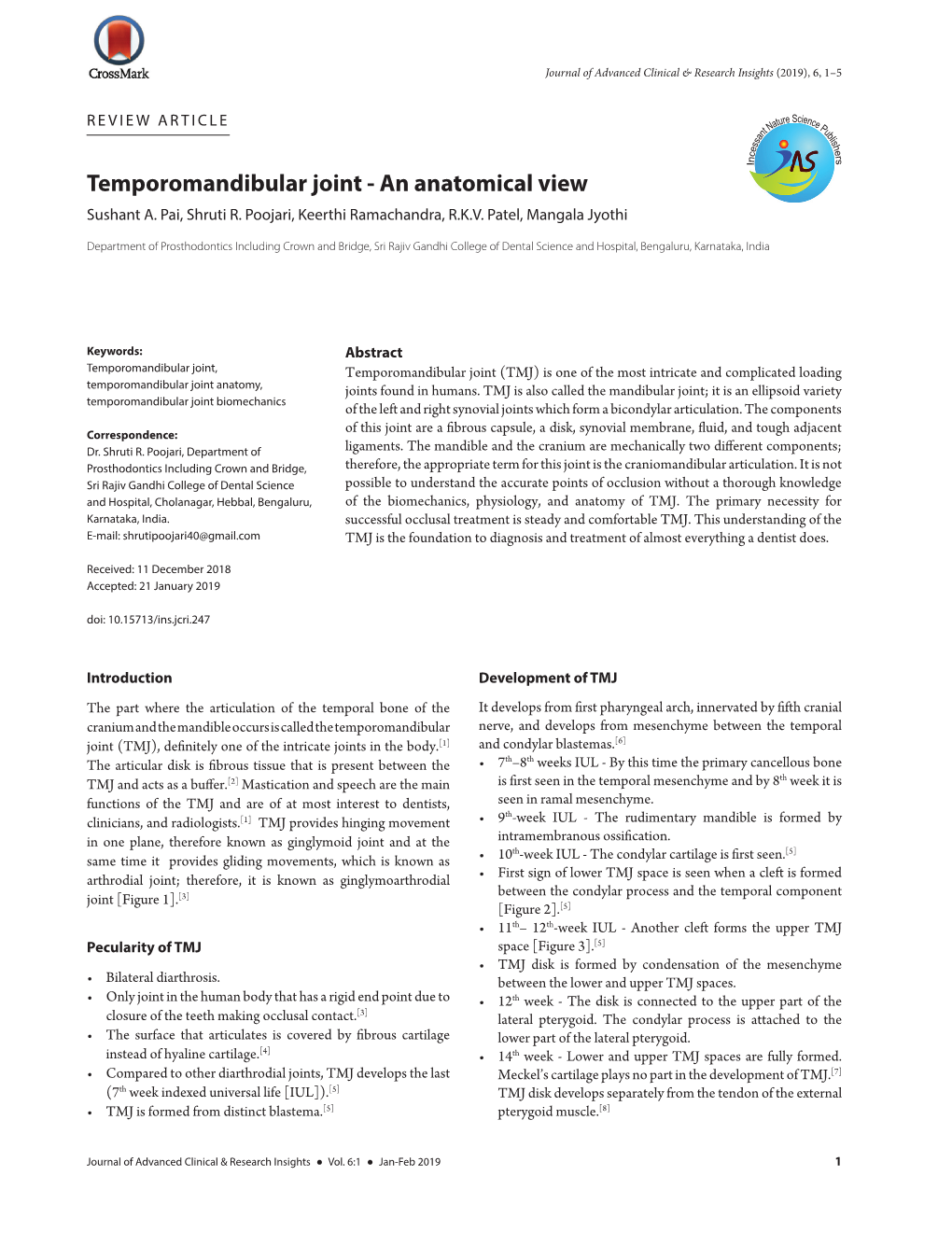 Temporomandibular Joint - an Anatomical View Sushant A