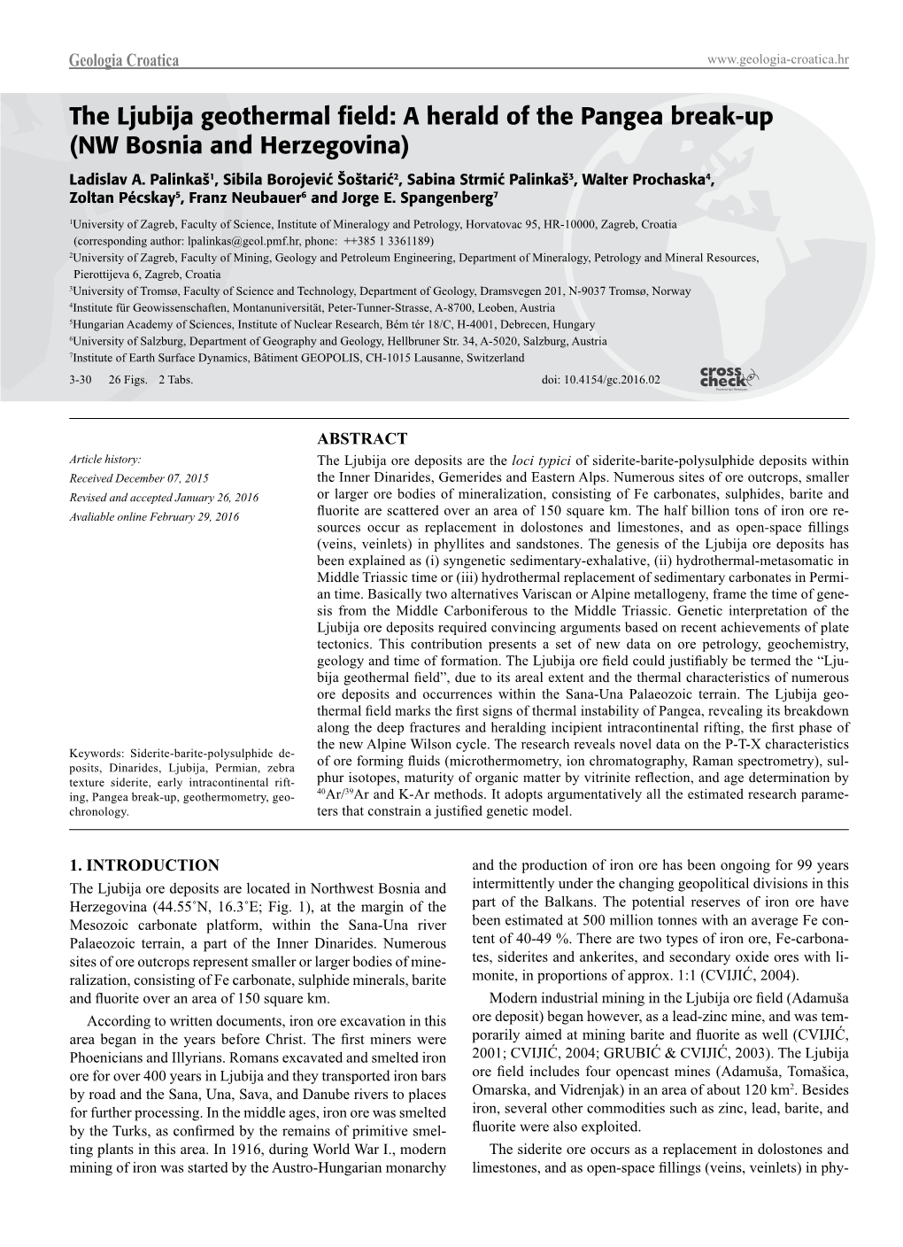 The Ljubija Geothermal Field: a Herald of the Pangea Break-Up (NW Bosnia and Herzegovina) Ladislav A