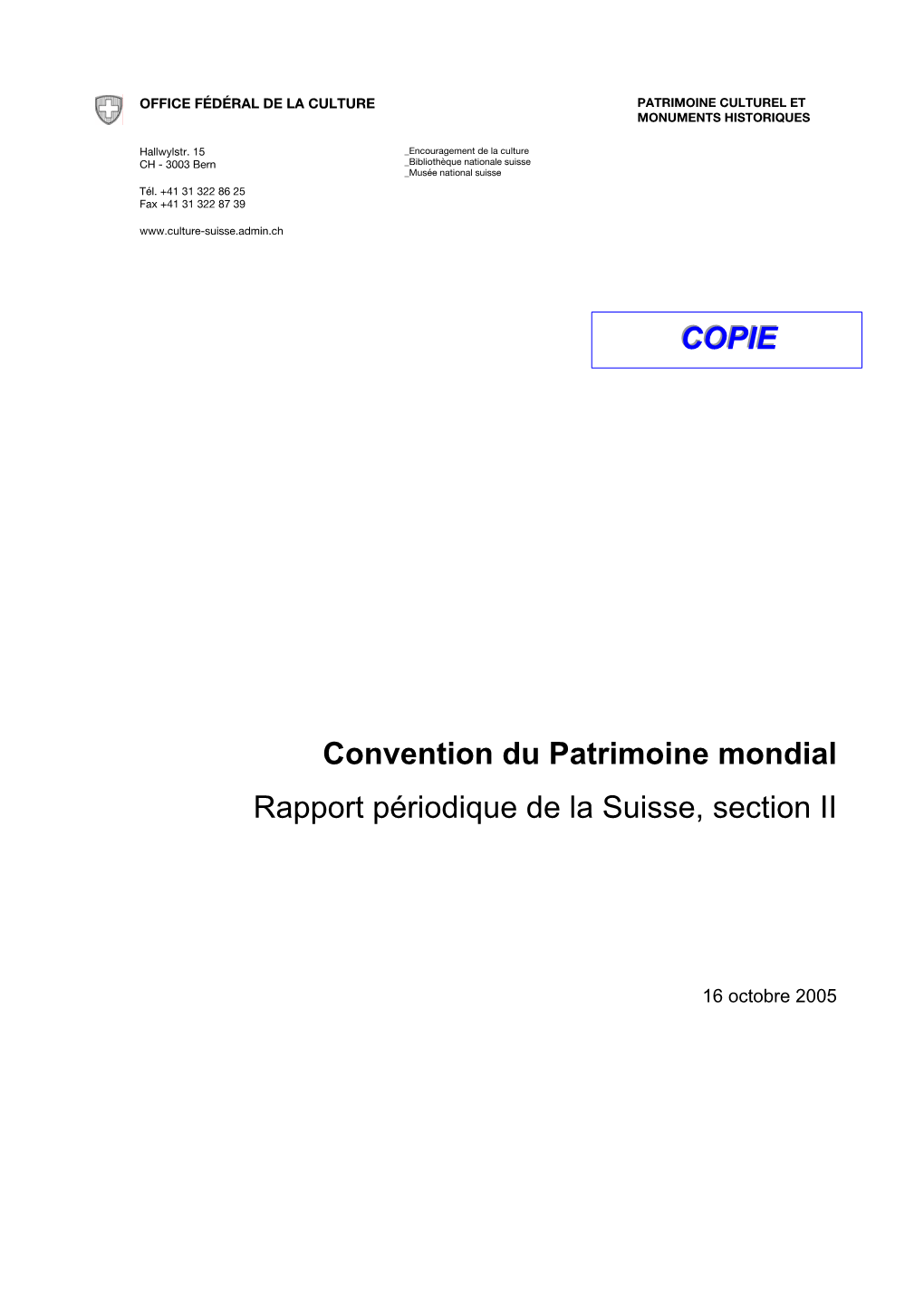 COPIE Convention Du Patrimoine Mondial Rapport Périodique De La