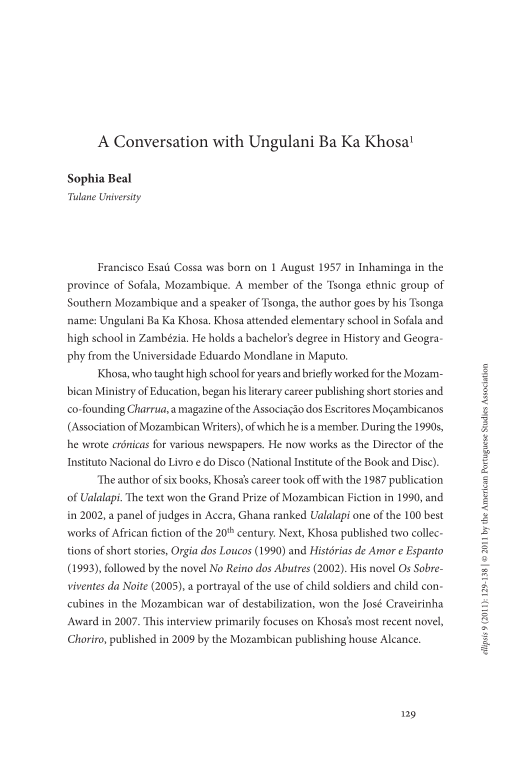 A Conversation with Ungulani Ba Ka Khosa1