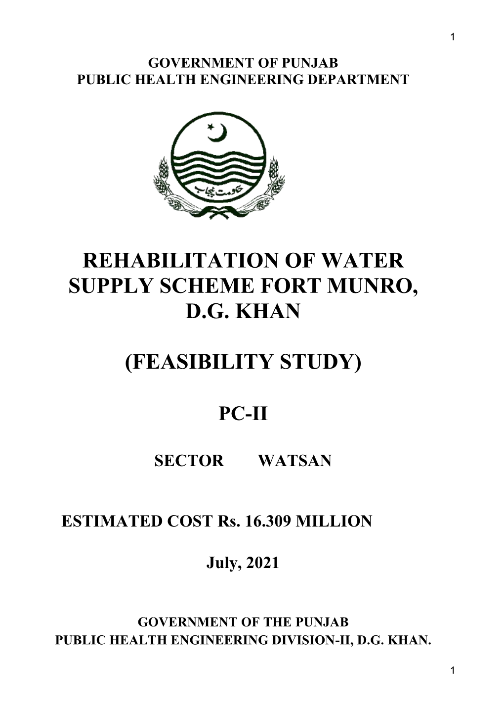 Rehabilitation of Water Supply Scheme Fort Munro, Dg Khan (Feasibility Study)
