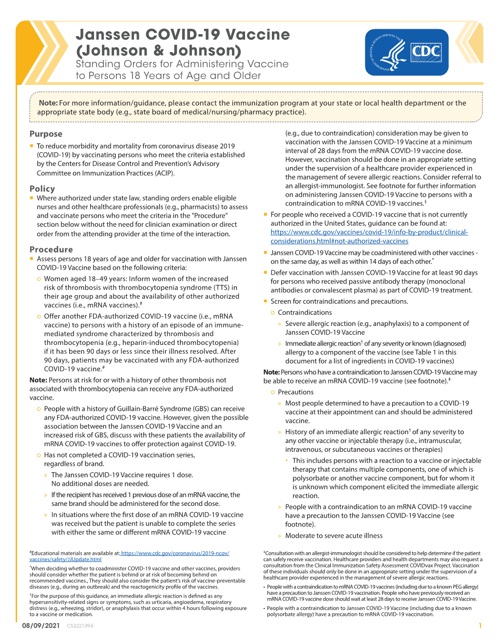 Janssen COVID-19 Vaccine Standing Orders