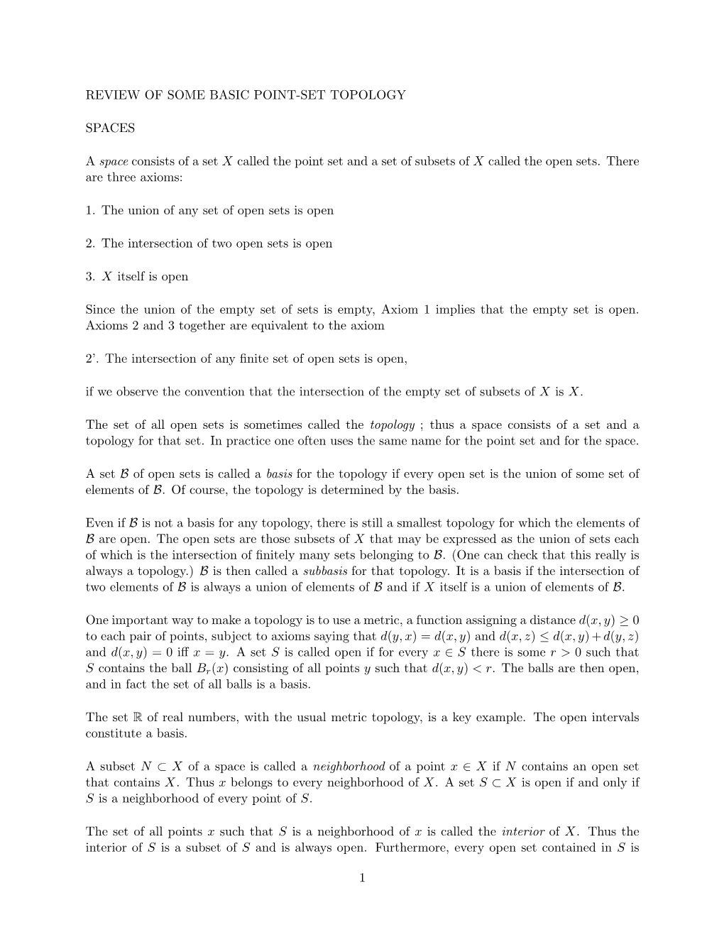 Review of Some Basic Point-Set Topology