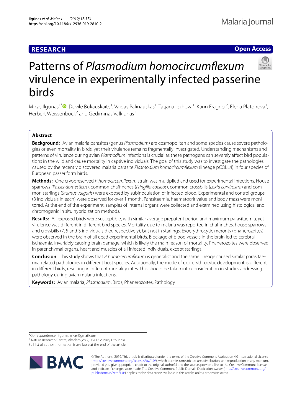 Patterns of Plasmodium Homocircumflexum Virulence in Experimentally Infected Passerine Birds