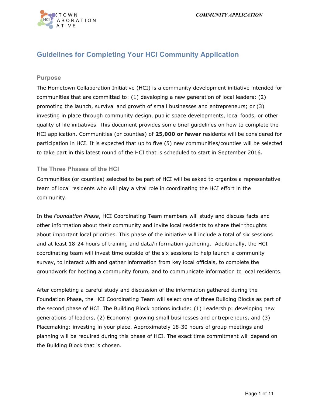 Guidelines for Completing Your HCI Community Application