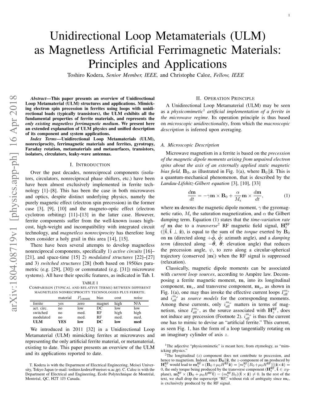 Unidirectional Loop Metamaterials (ULM) As Magnetless Artificial