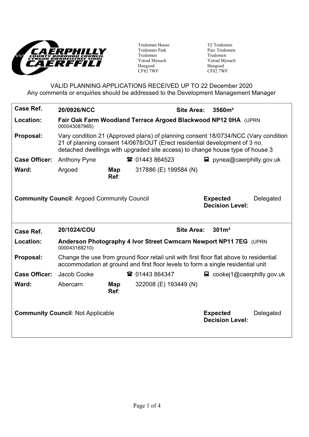 Page 1 of 4 VALID PLANNING APPLICATIONS RECEIVED up TO