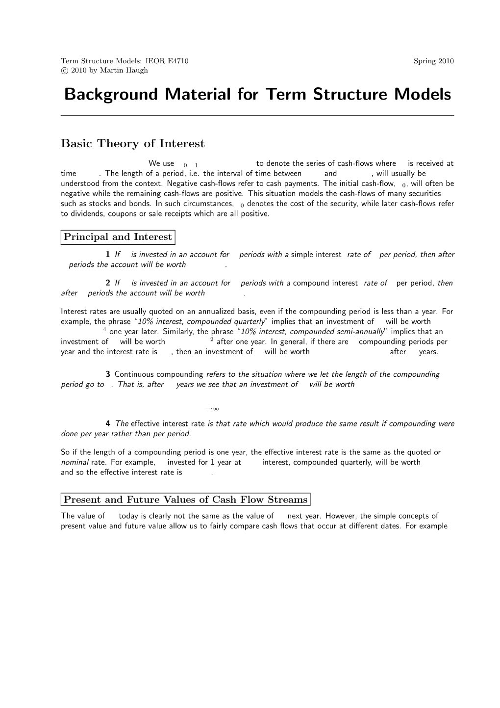 Background Material for Term Structure Models