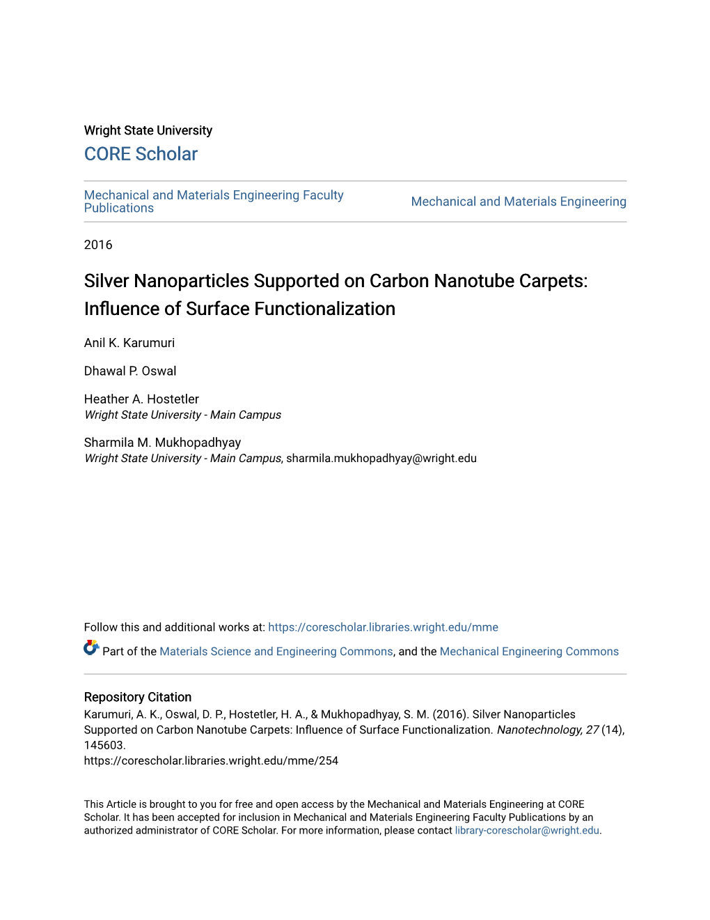 Silver Nanoparticles Supported on Carbon Nanotube Carpets: Influence of Surface Functionalization