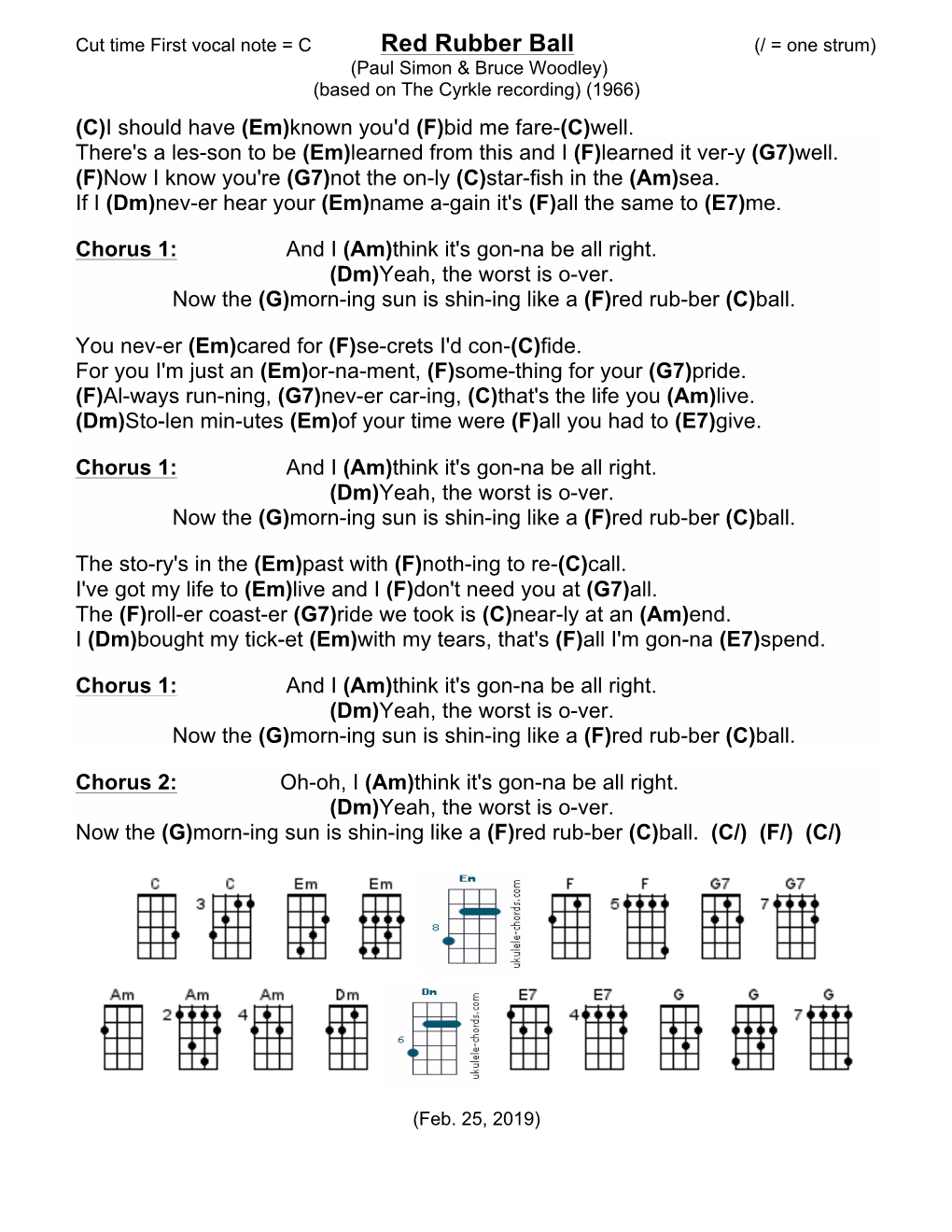 Red Rubber Ball (/ = One Strum) (Paul Simon & Bruce Woodley) (Based on the Cyrkle Recording) (1966)