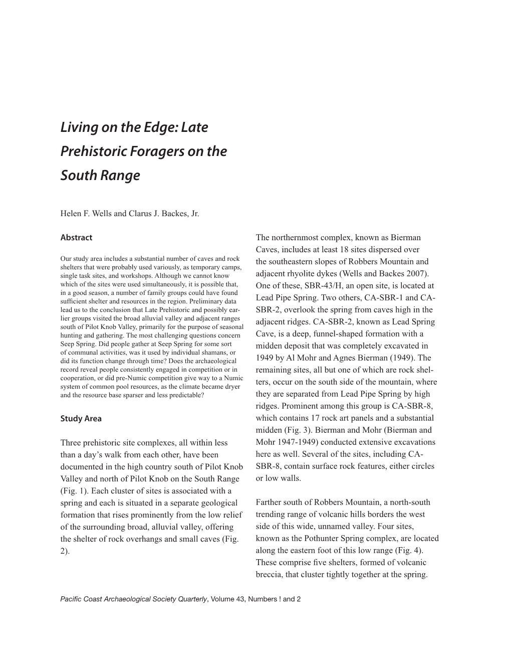 Living on the Edge: Late Prehistoric Foragers on the South Range